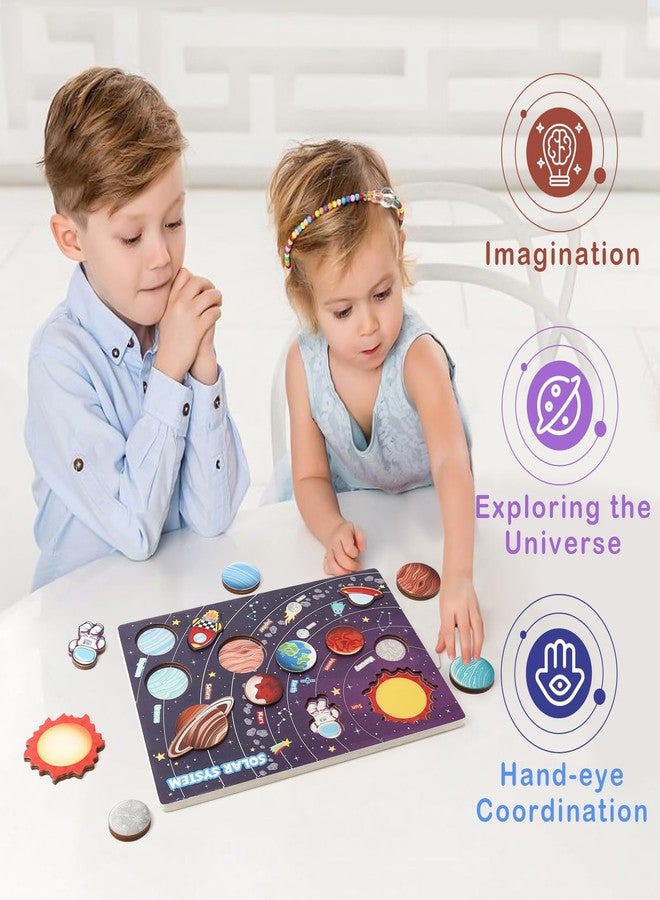Gserin Wooden Solar System Puzzle for Kids, Montessori Toys Movable Planets Board Game for Toddlers, Outer Space Themed Preschool Science STEM Learning Activity - Image 2